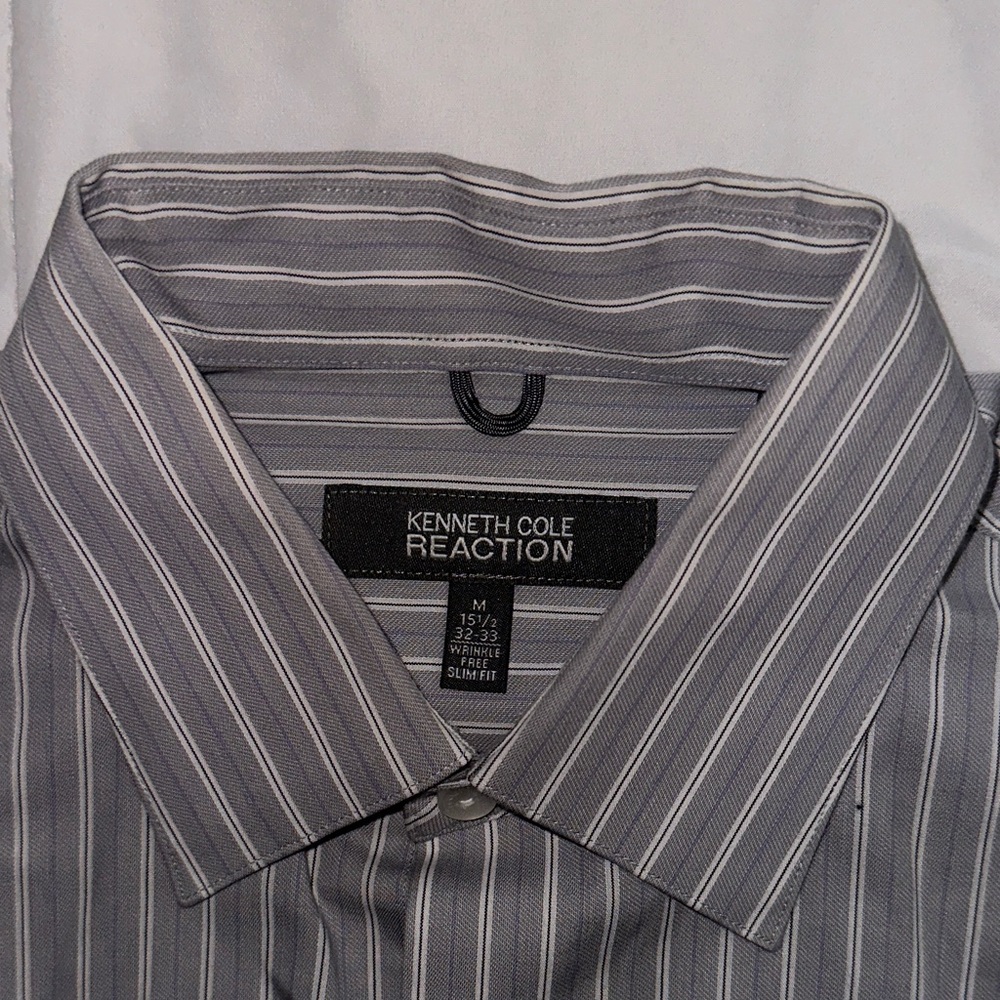 Kenneth Cole Reaction Men's Dress Shirt with Gray and White Stripes